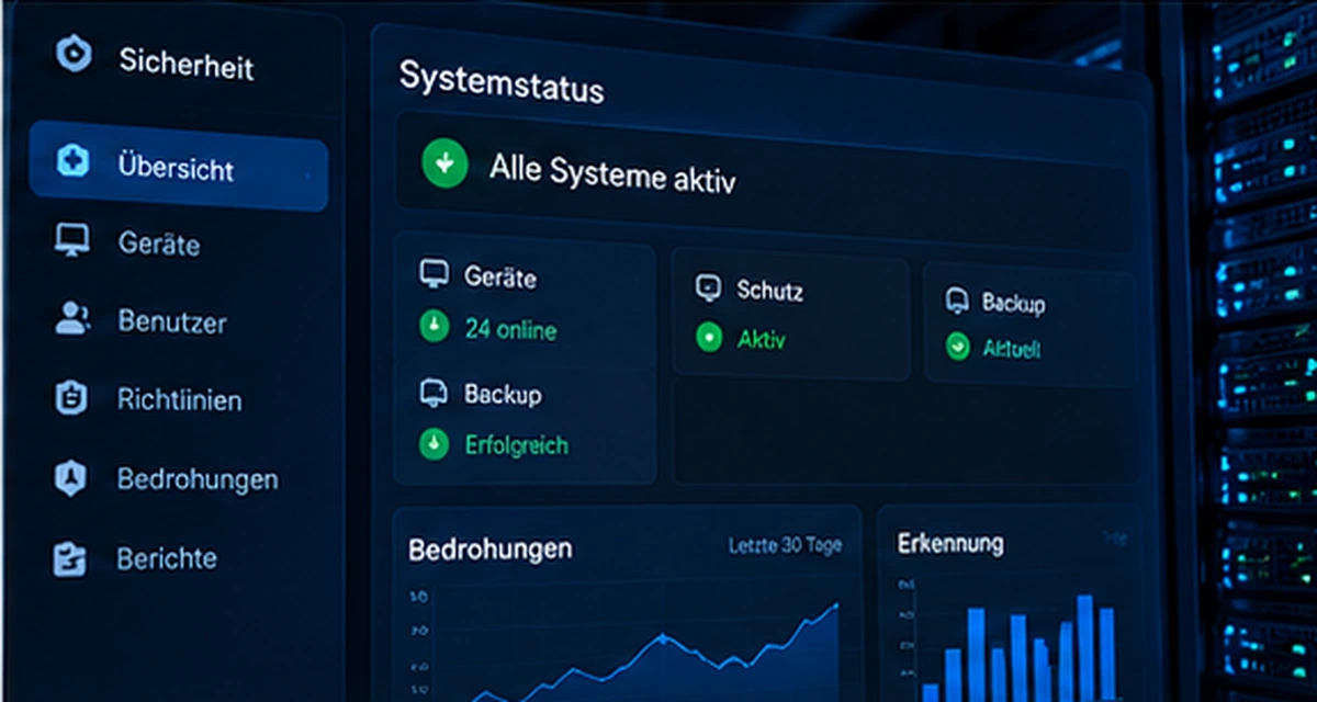 Dashboard zur Überwachung von Geräten, Datensicherung und Sicherheit